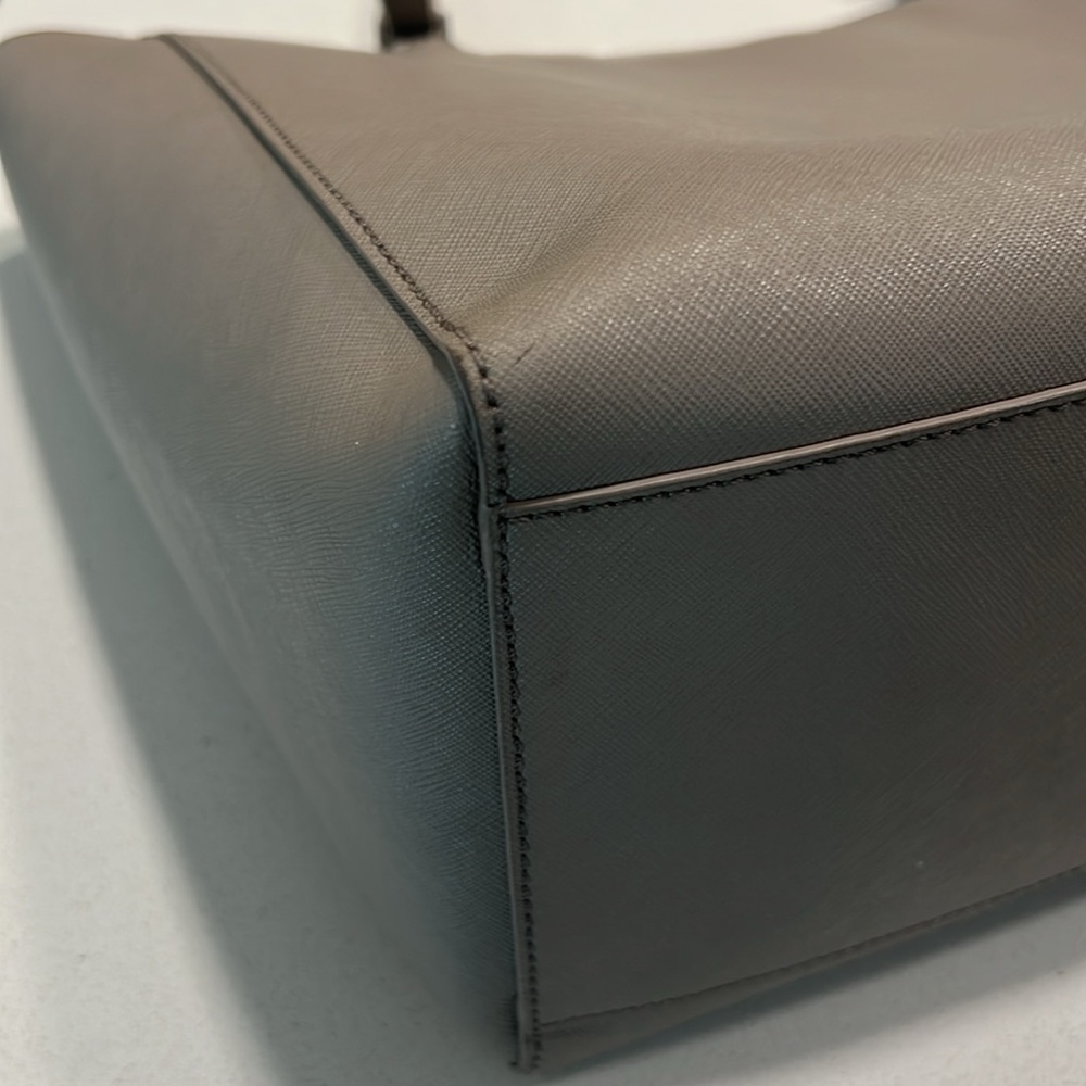 Tory Burch Emerson Saffiano Leather French Grey Buckle Tote Shoulder Bag - Picture 8 of 14